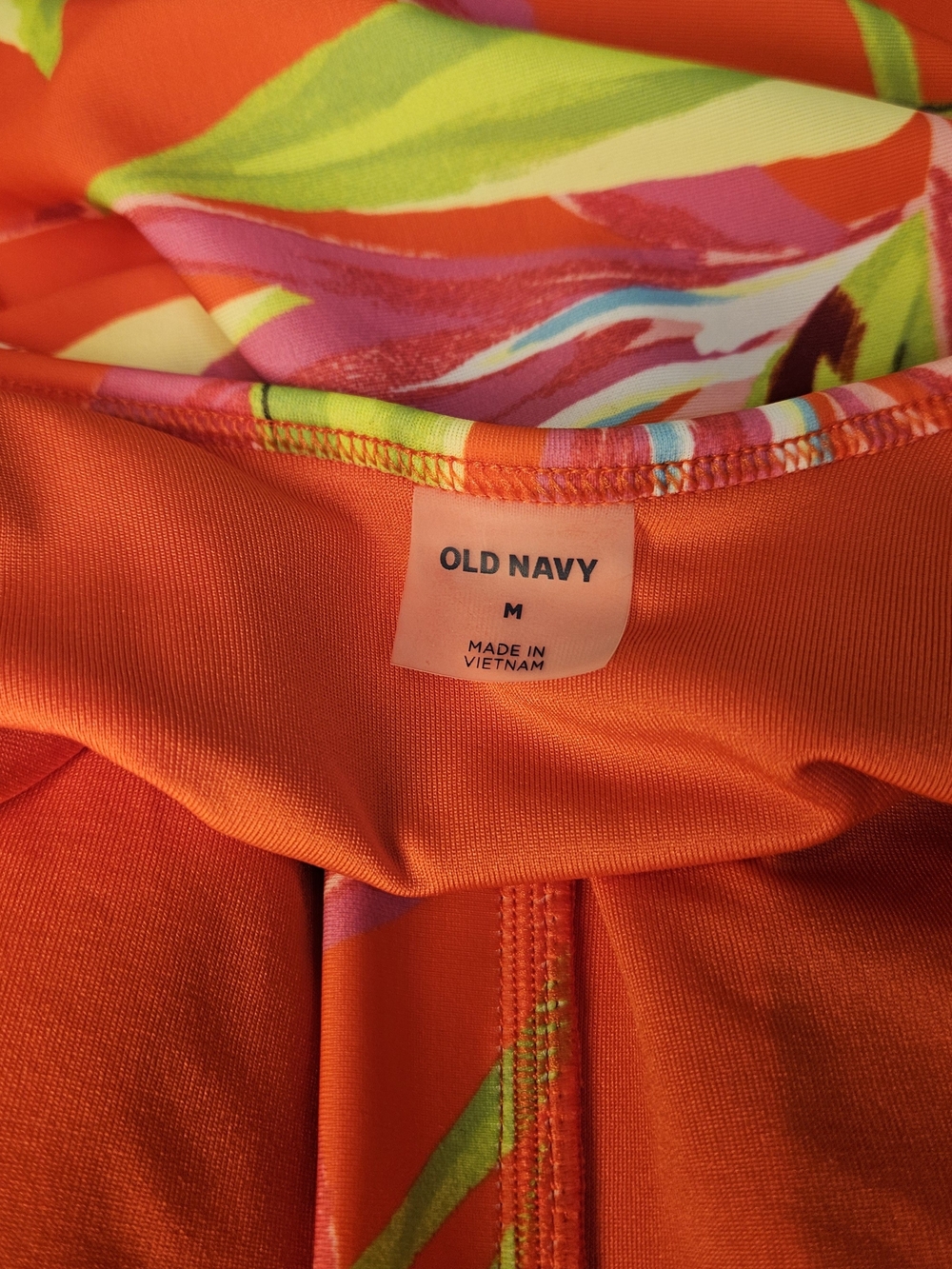 Old Navy Women M Regular Orange Tropical Floral One-Piece Swimsuit Zip Front - Picture 11 of 14